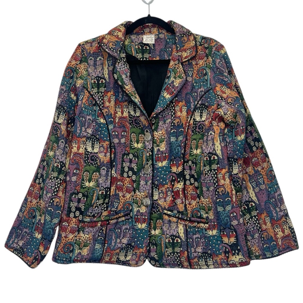 Parsley & Sage Wearable Art Cat Blazer Women’s Large Colorful Tapestry Kitties